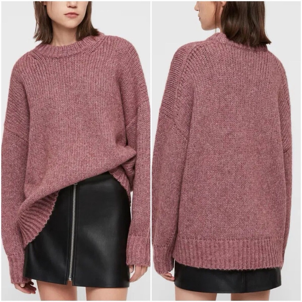 ALLSAINTS metallic pink crew neck Italian yarn sweater